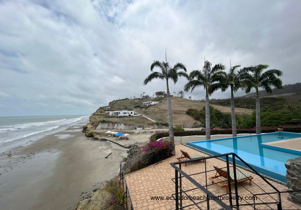 Views towards the home and beach tents from the resort pool desk