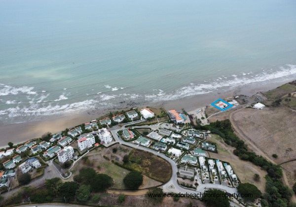 Jama Campay Resort overhead view. The blue square denotes villa location