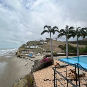 Views towards the home and beach tents from the resort pool desk